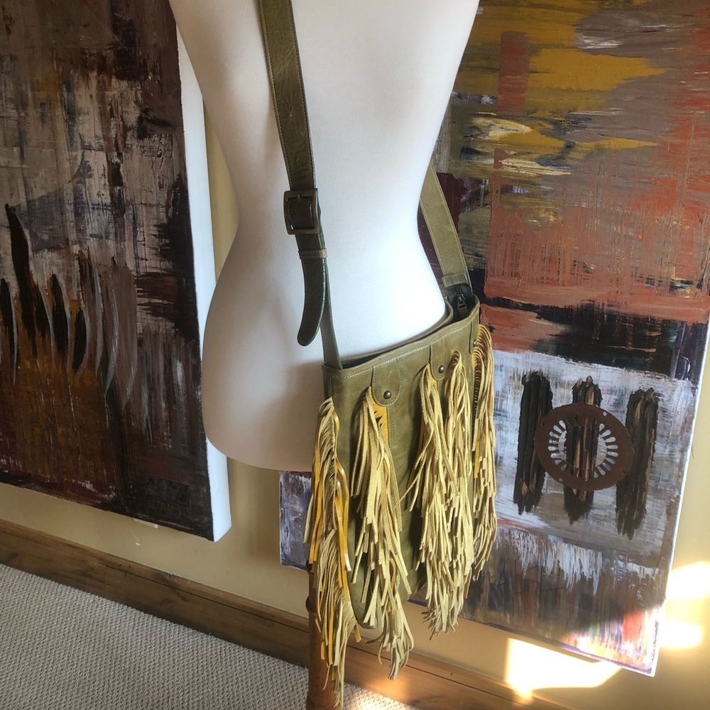 Ata Aya Green Fringe Purse Handbag Crossbody